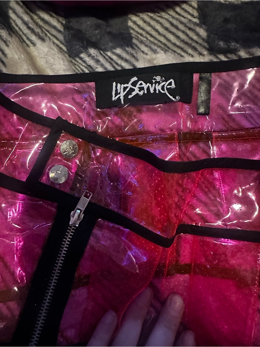 Lip Service Iridescent Pink Layered Mini Skirt with Black Trim PVC - Picture 3 of 3